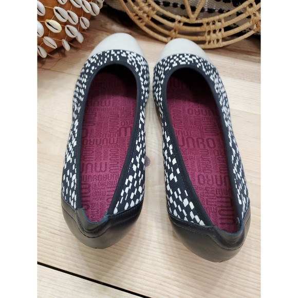 Munro Henlee Ballet Dress Flats Shoes Cap Toe Black Cream Check Women's 10W EUC - Picture 5 of 13